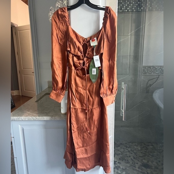 Farm Rio Caramel Cutout Front-Tie Satin Midi Dress - Picture 11 of 15